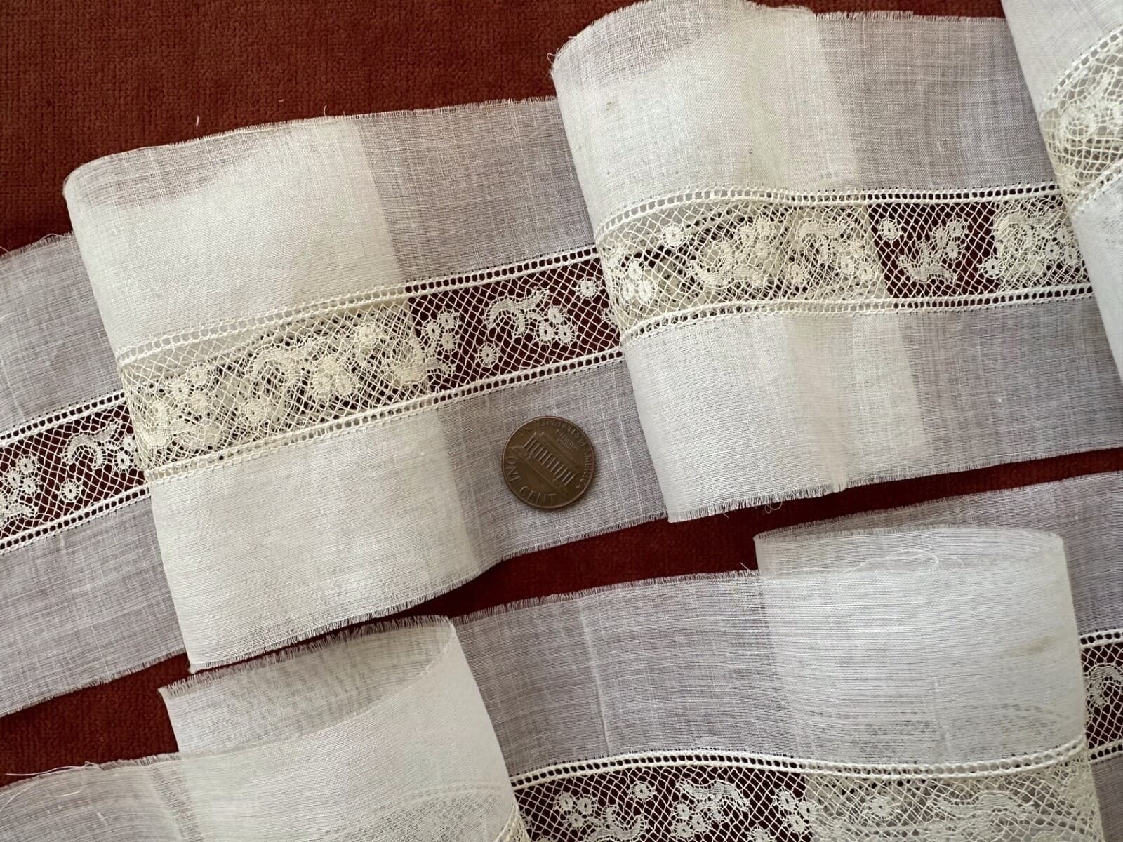 Antique Vintage Lace Trim-FR VALENCIENNES INSERTION LACE TRIM *DOLLS WIDE BORDER