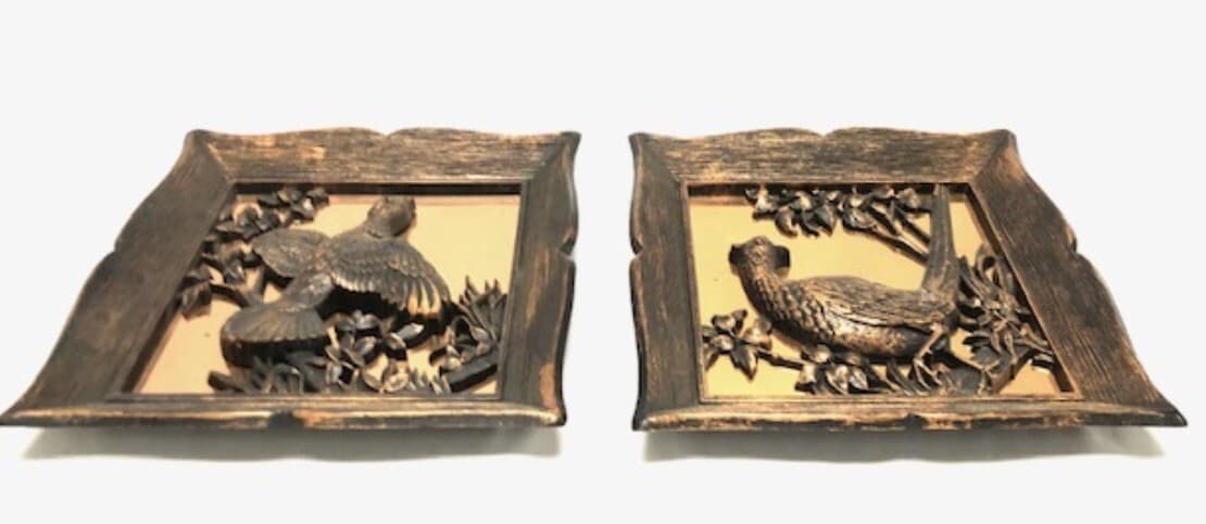 1963 Coppercraft Guild Two Copper 3-D Bird Wall Hangings Pheasants 9x9 Set GUC 4