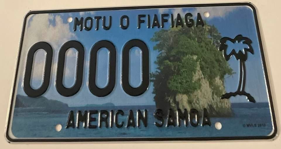 American Samoa Specialty Sample License Plate 0000 Motu O Fiafiaga Palm Tree