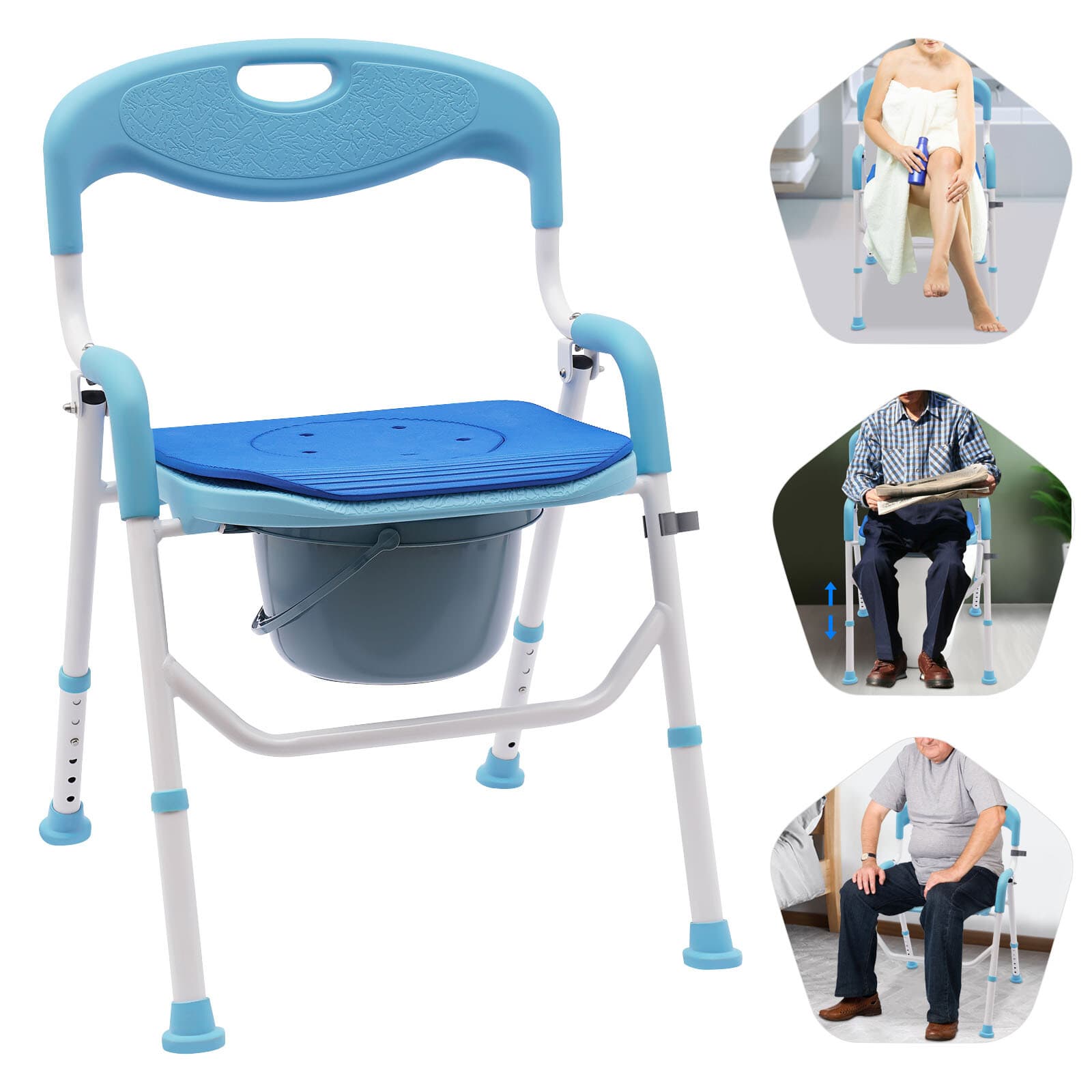 Large Bedside Toilet EVA Commode Portable Folding Chair Adult Potty Shower Seat