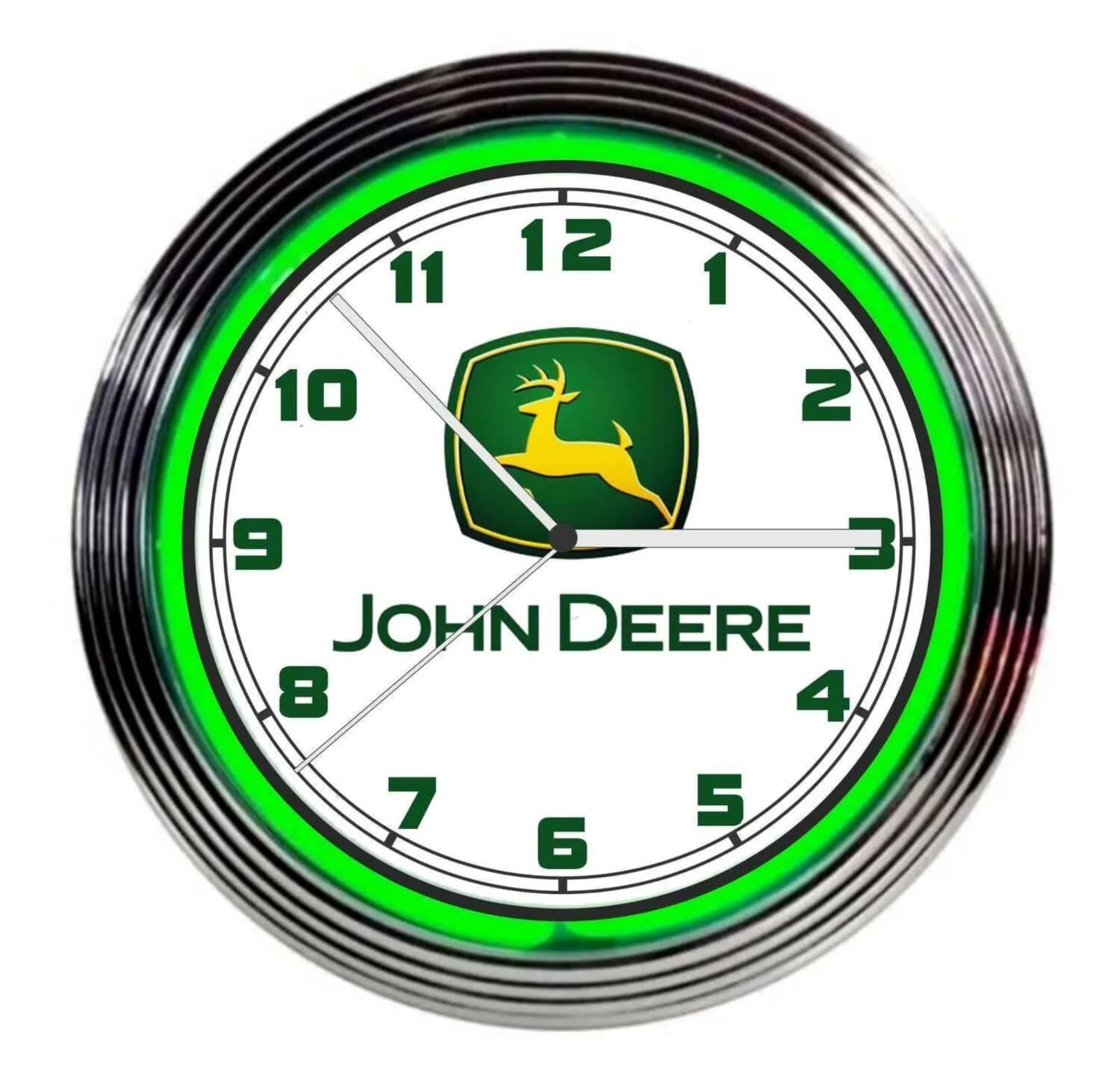 John Deere Emblem Green 15 Inch Neon Wall Clock