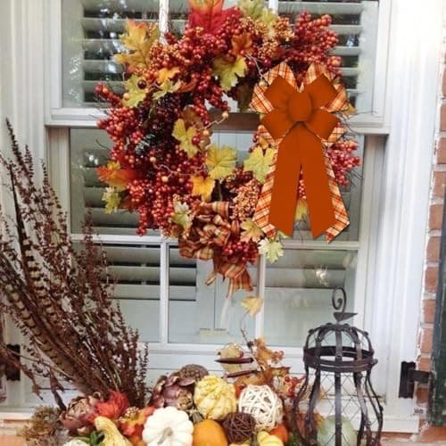 Hying Large Fall Bows for Wreath, Autumn Wreath Bows Style 1: Red Orange Bow 6