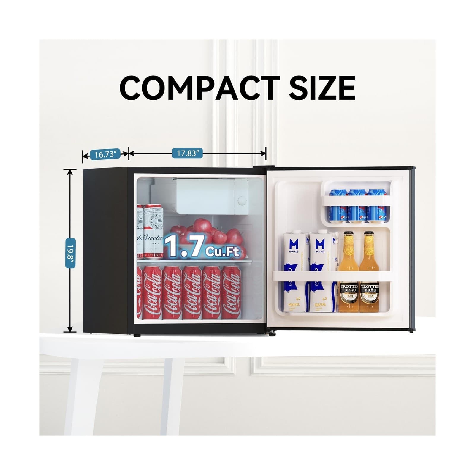 Frestec 1.7 Cu.Ft Mini Fridge with Freezer,Mini Fridge for Bedroom,Small Refr... 2