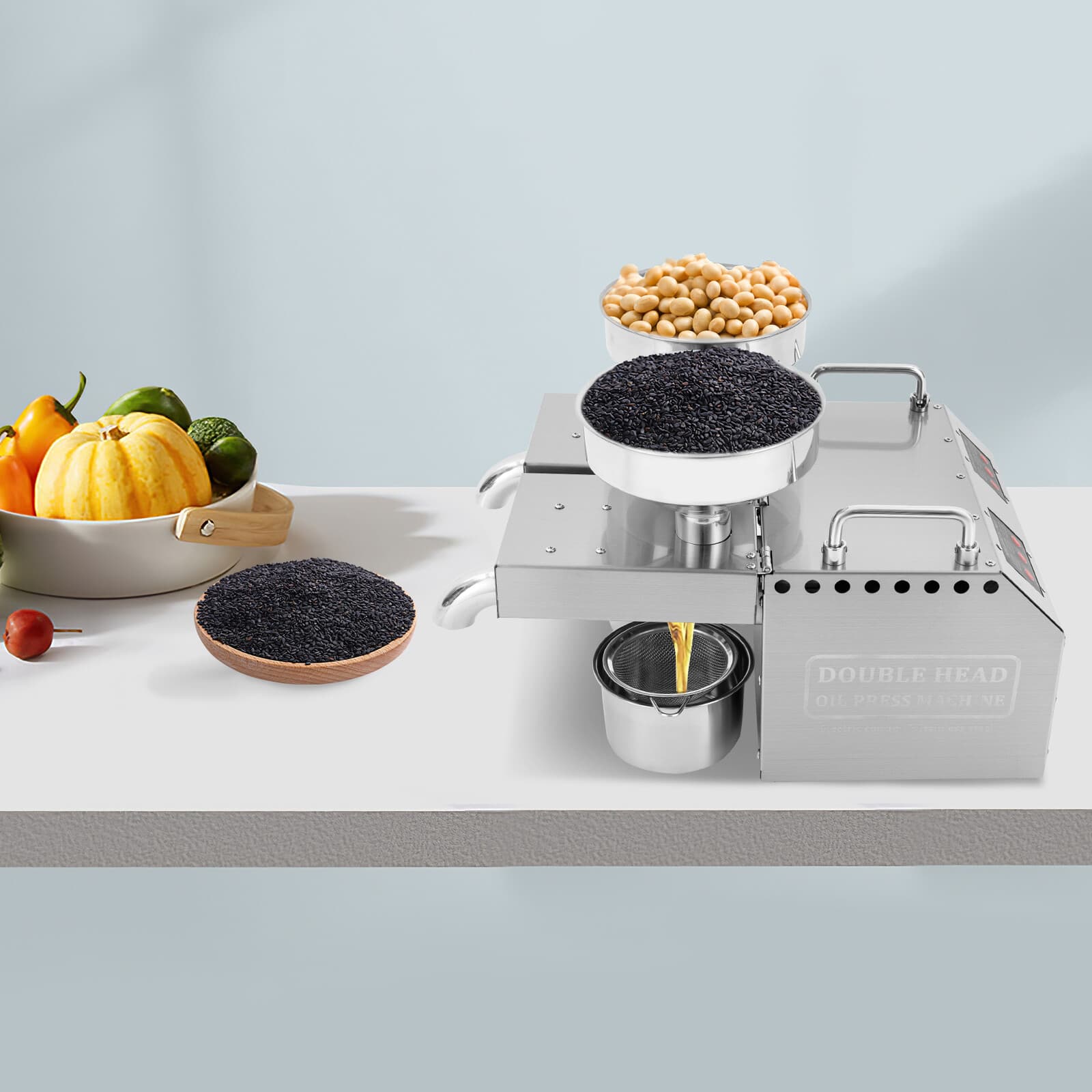 110V Automatic Oil Press Machine w/ Double Oil Outlets Stainless Oil Presser USA 4