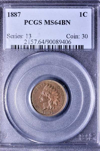 1887 Indian Cent, PCGS MS 64 Bn, 3