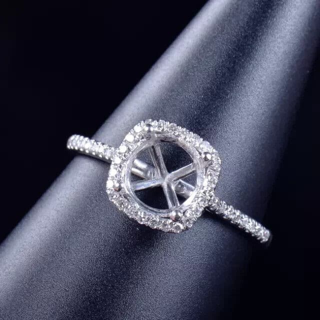 6 MM Round Moissanite Women Semi Mount Halo Wedding Ring 14K White Gold Plated 3