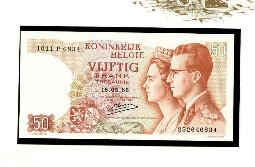 Belgium 50 Francs 1966 P 139a.3 UNC w/FDI UN FLAG STAMP Kestens 1011P 252646834 2