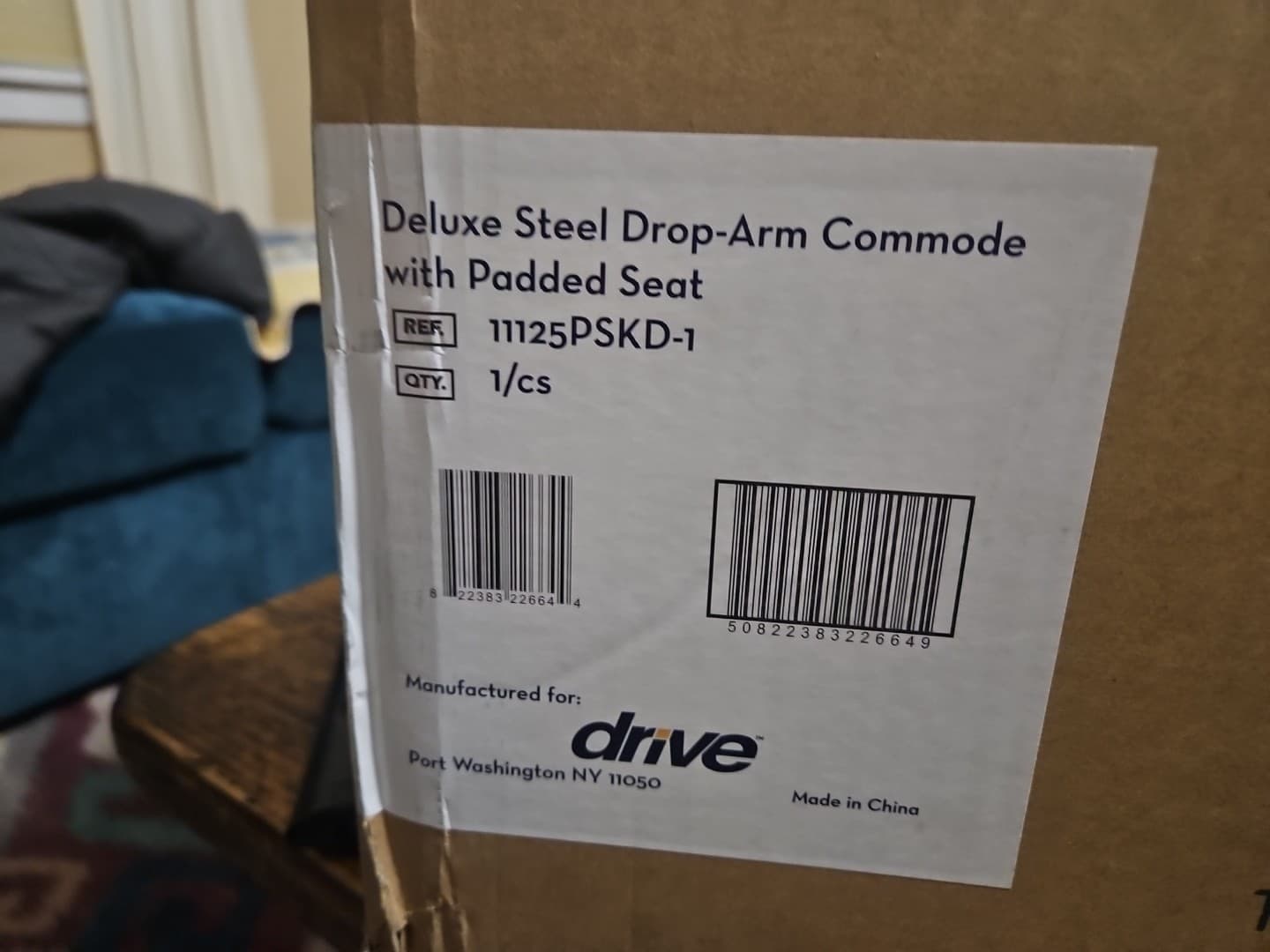 NEW! Drive 11125PSKD-1 Deluxe Steel Drop Arm Bedside Commode Toilet Padded Arms 3