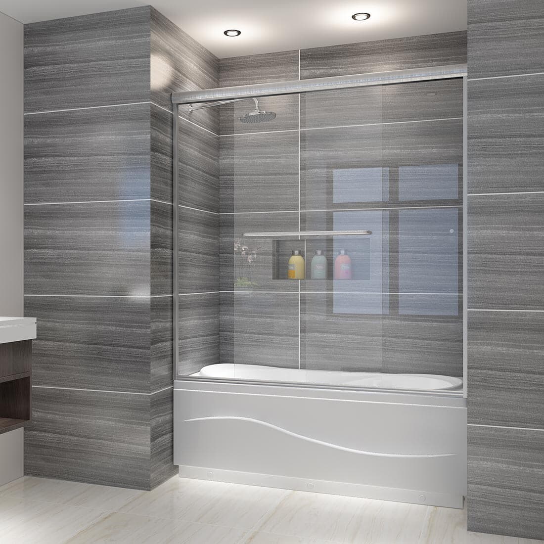 ELEGANT 60"x62" Bathtub Shower Door Double Sliding Shower Tub Door in 1/4" Glass 2