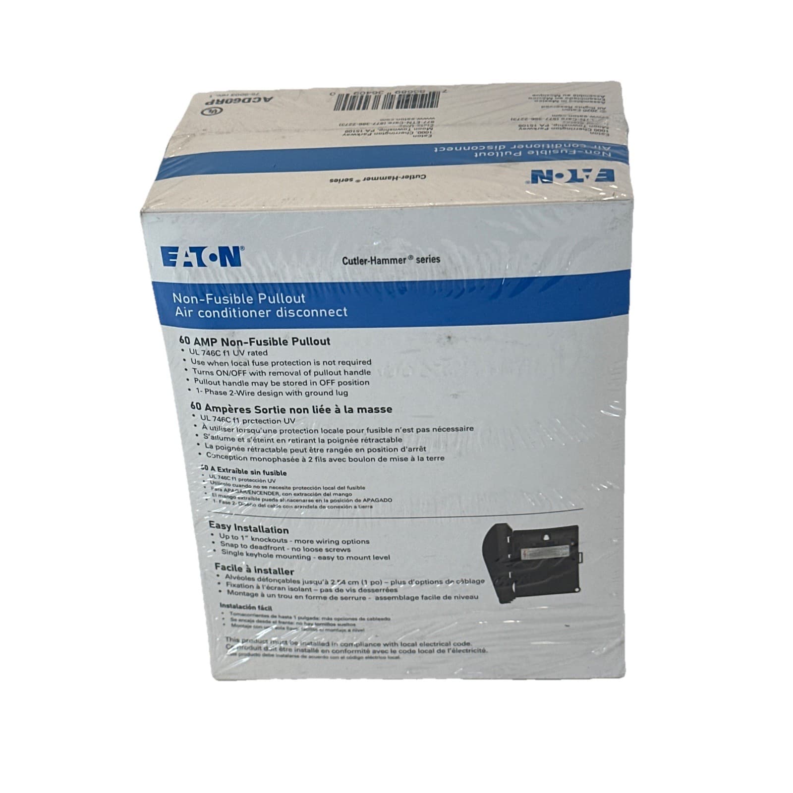 Eaton Non-Fusible Pullout Air Conditioner Disconnect 60A 240V ACD60RP 3