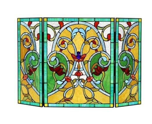Tiffany Style Fireplace Screen Victorian Design Stained Glass 3 Piece 28" x 44" 2