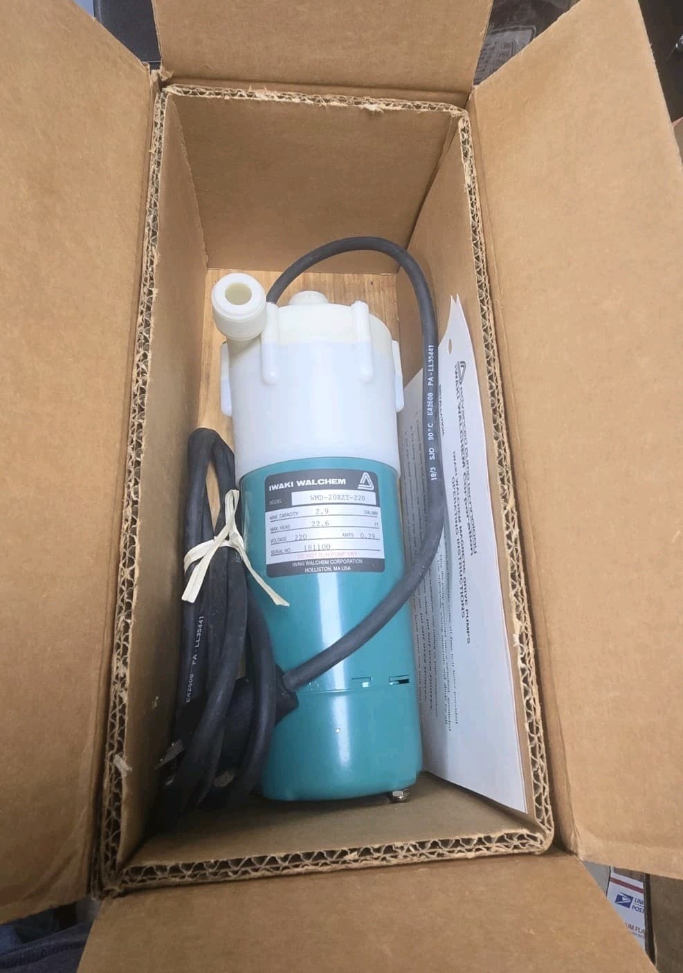 NEW NOS Iwaki Walchem Magnetic Drive Pump WMD-20RZT, 220 Volts, 2.9 Max GPM