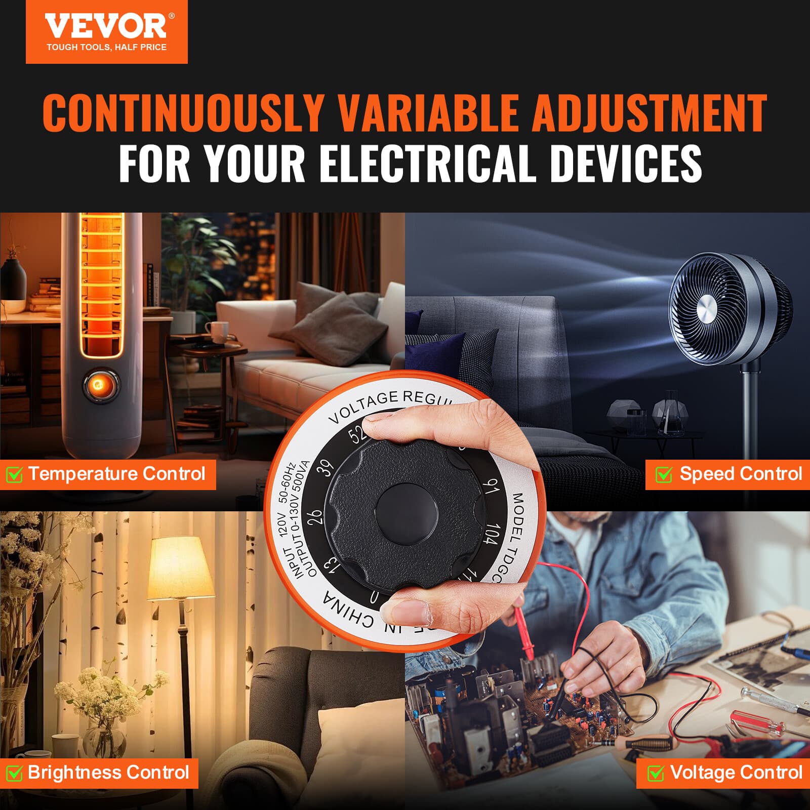 5 Amp Variac Transformer Variable AC Voltage Regulator Metered 500VA 0-130V 2