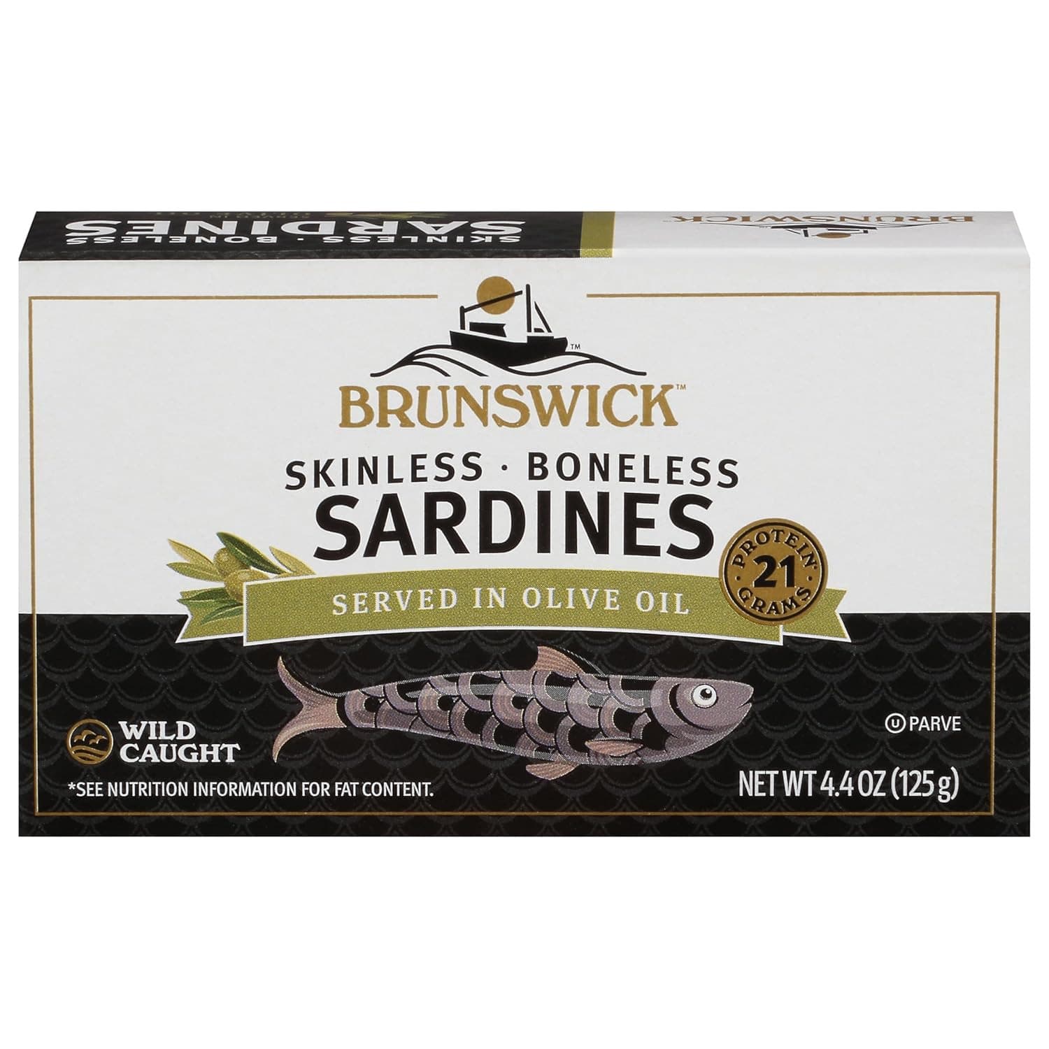Wild Caught Skinless and Boneless Sardines, Served in Olive Oil, 4.4 Ounce