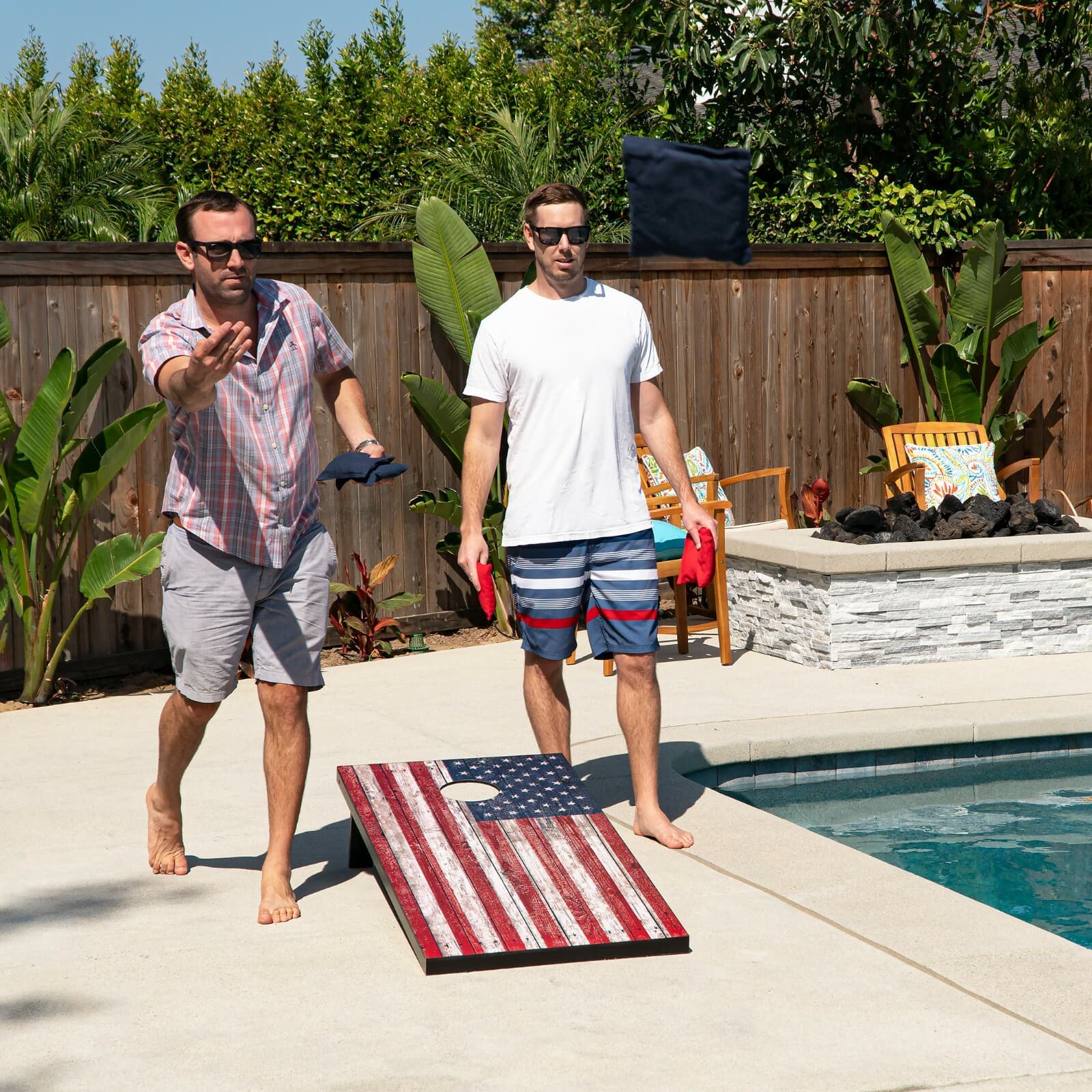 GoSports 4'x2' American Flag Cornhole Lawn Game Set Includes 8 Bags, Carry Case 4