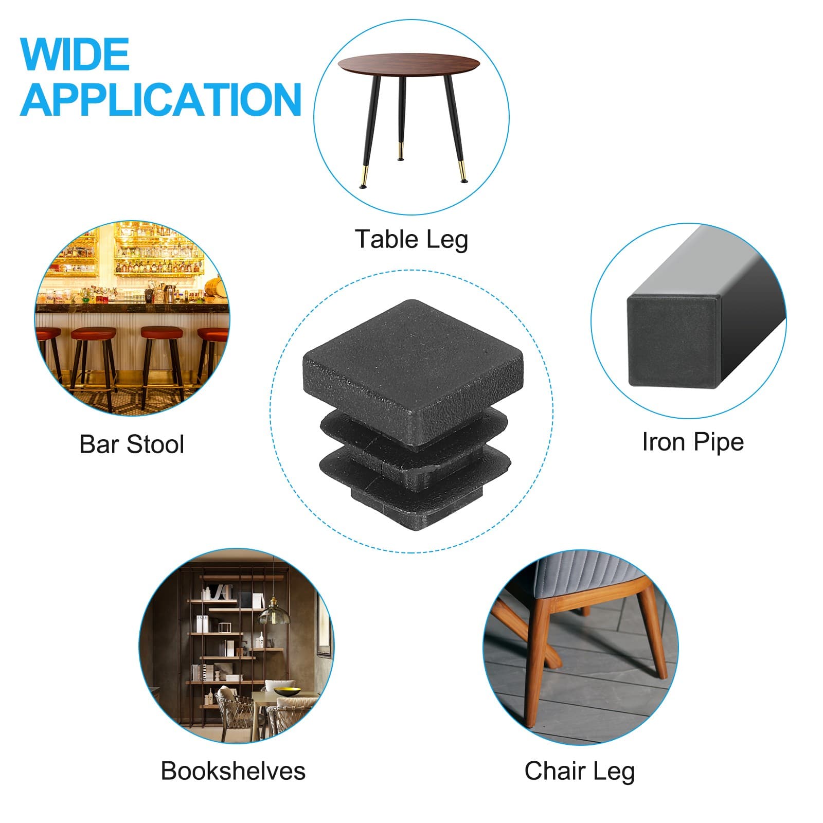 1/2"x1/2" Plastic Tubing End Caps, 20Pcs Square Hole Plug Insert, Black 6