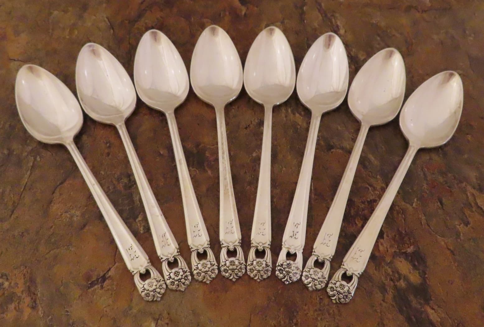 IS Eternally Yours Set 8 Teaspoons Spoon 1847 Rogers Silverplate Flatware Lot U