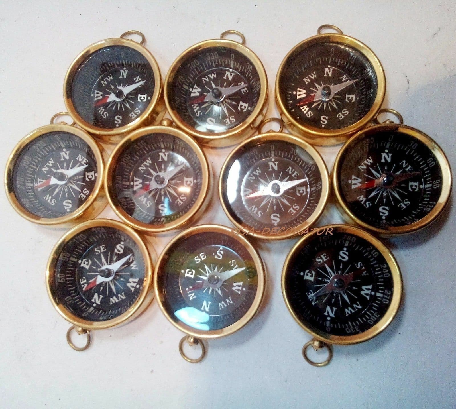 SET OF 10 PIECES MARITIME NAUTICAL VINTAGE STYLE BRASS POCKET COMPASS KEY CHAINS 6