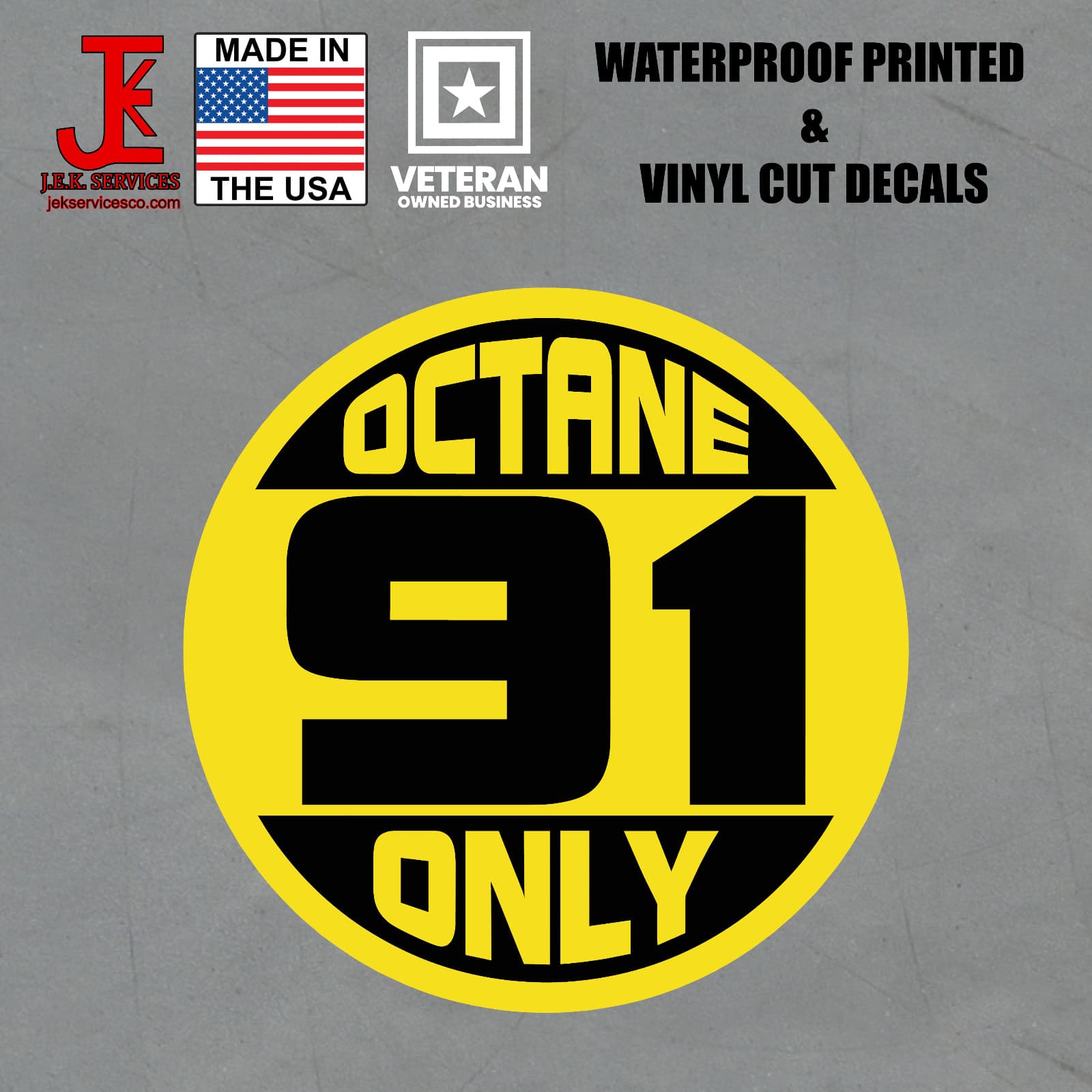 91 Octane Only Sticker Decal - Warning Label for Gas Cans, Cars, Lawn Equipment