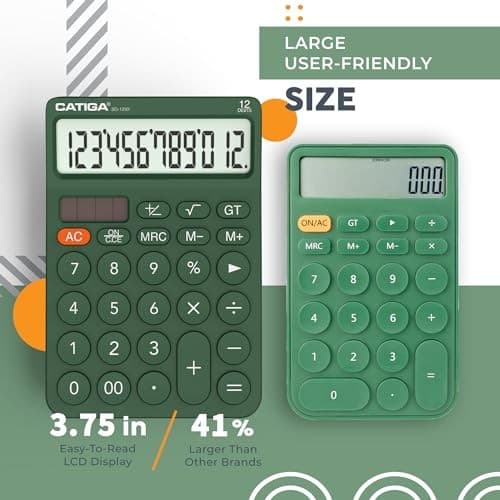  12 Digit Desktop Calculator with Large LCD Display, 4 Functions 6) Green 3