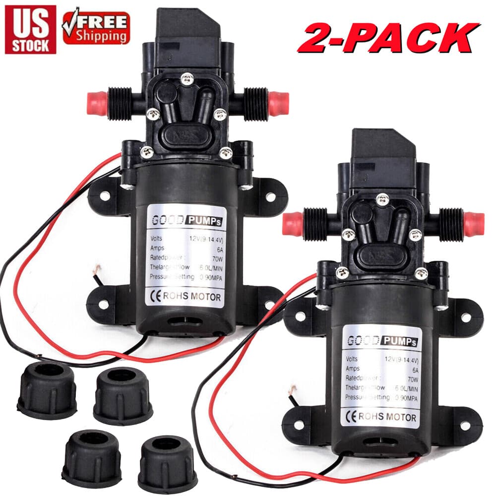 2X 12V Self Priming Sprayer 130PSI Electric Water Pump for RV Camper Marine Boat