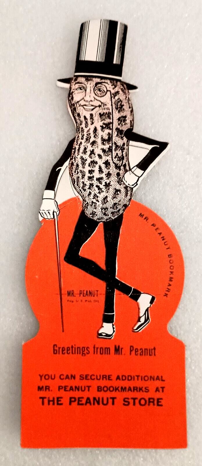 Rare Planters Mr. Peanut Cardboard Bookmark Unpunched NOS New 1940 6