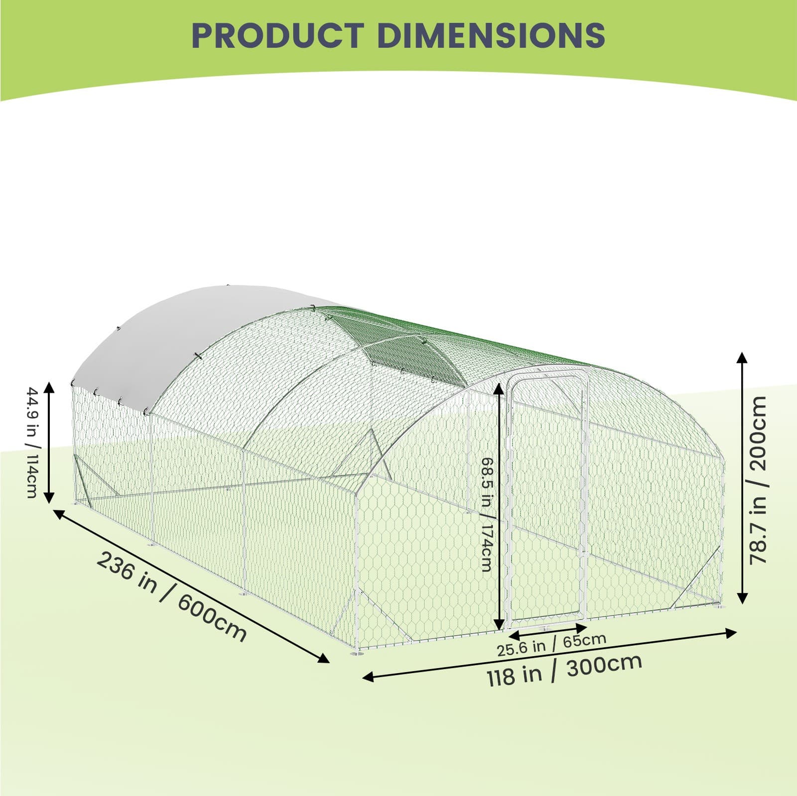 20 x10 ft Walk-in Metal Chicken Coop Poultry Cage Pet House w/ Chicken Run Cover 2