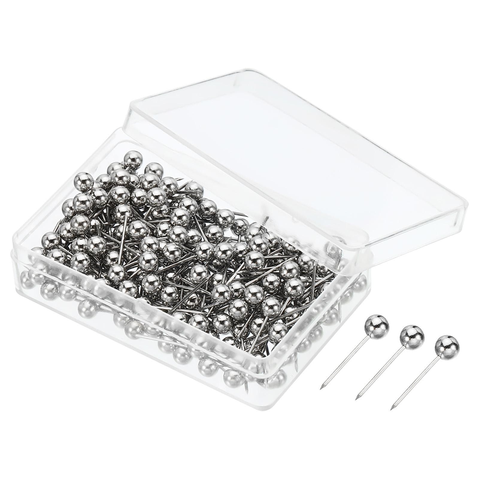 200pcs Push Pins, Round Head Map Tacks Steel Point for Office, Silver Tone