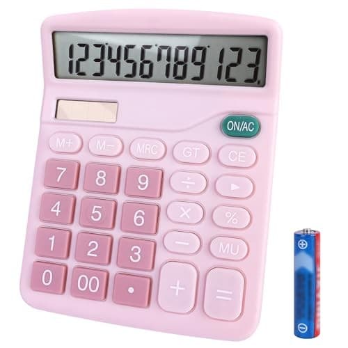 Basic Calculator with Comfortable Large LCD Display, 12 Digits Calculators Pink 2