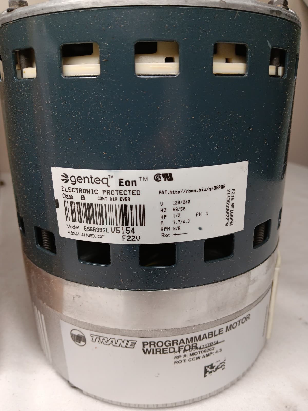 Genteq / TRANE EON 1/2HP 120/240v Programmable Motor 5SBA39GL V5154 3