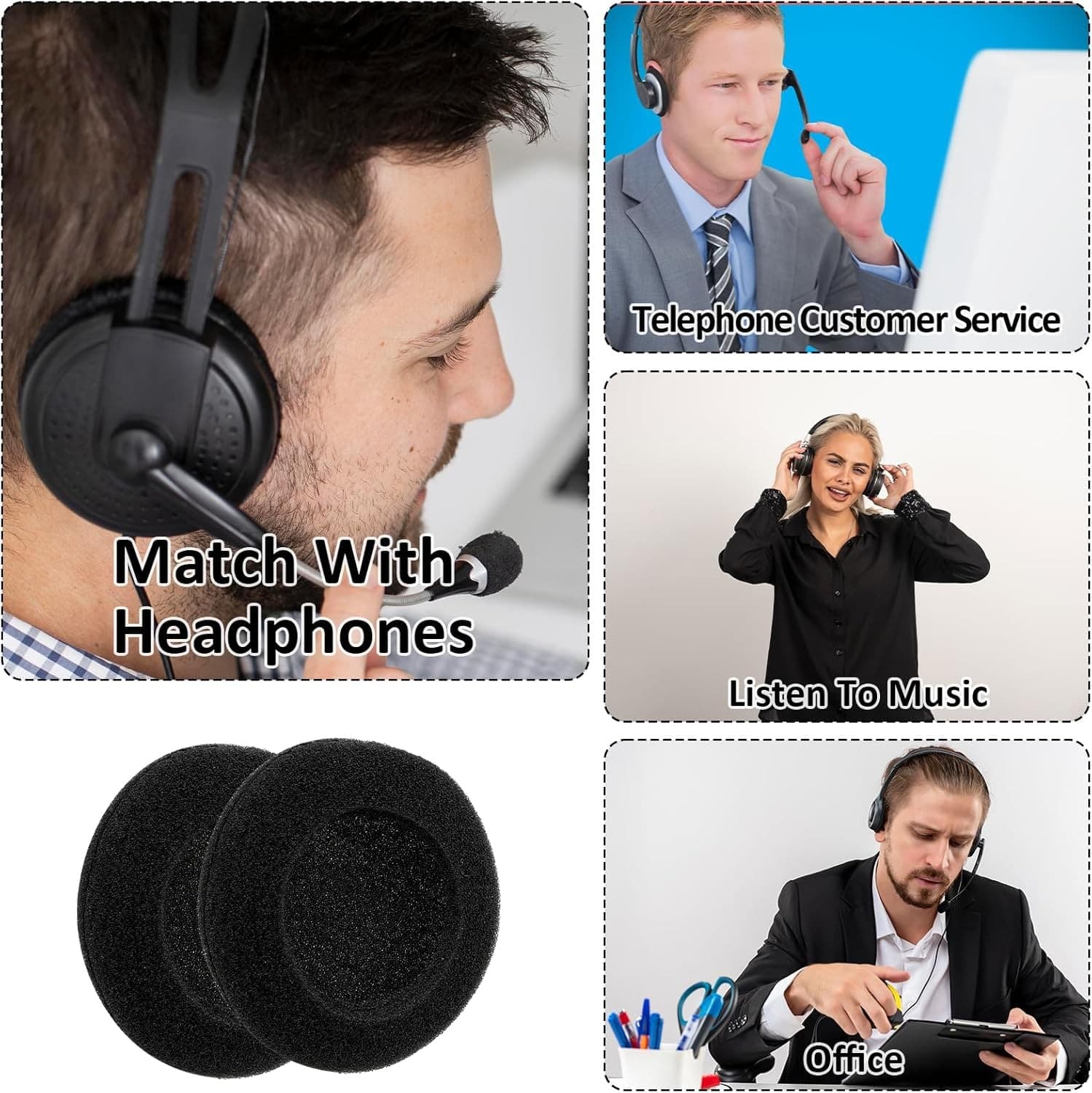 6 Pack 50mm Foam Ear Cushion Covers Headset Replacement Pads Phone Two Way Radio 3