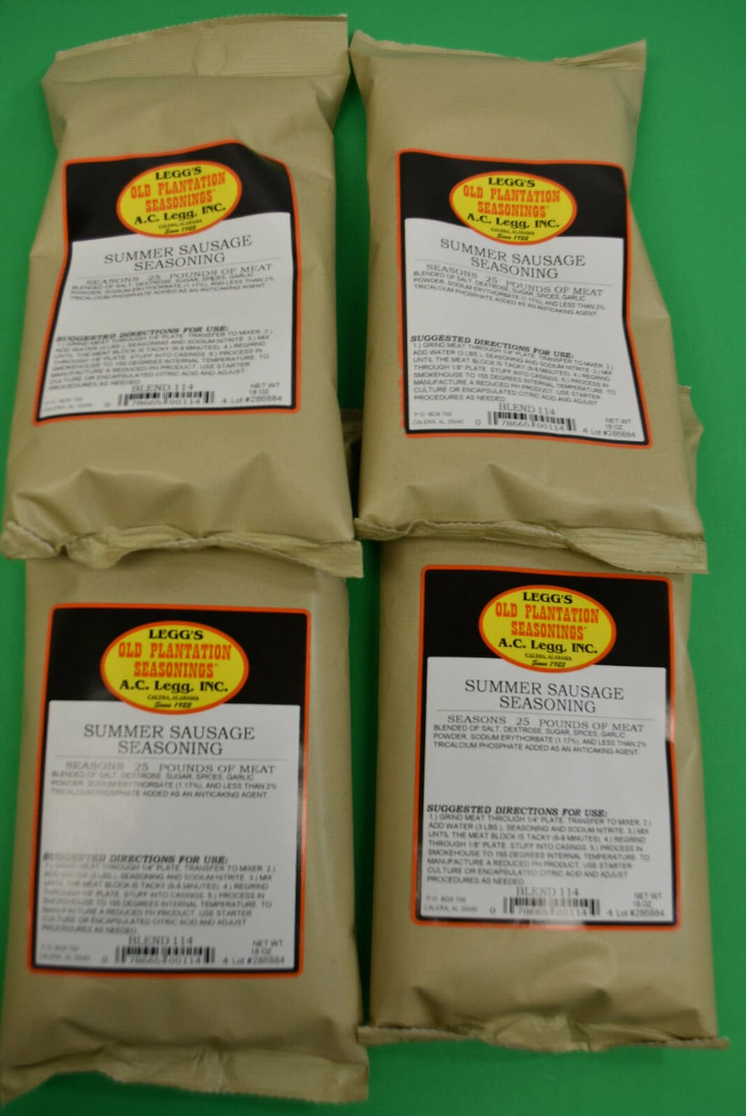 AC Legg Old Plantation Summer Sausage Seasoning for 100 lbs of meat