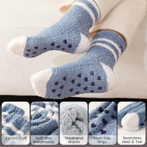 Premillow Slipper Socks for Women - Fuzzy Socks for 5 Pairs Solid Color, 6-10 5