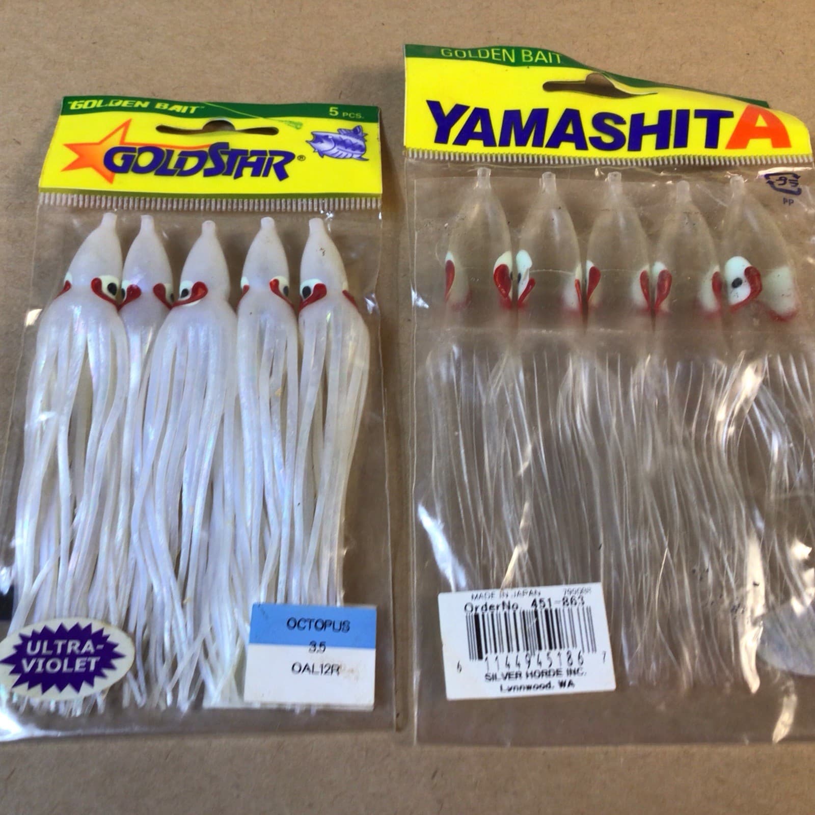 Silver Horde 10803012 Squid (Octopus 3.5) (4¼”) 5/pkg. Pearl/Aurora +Cuttle Fish 4