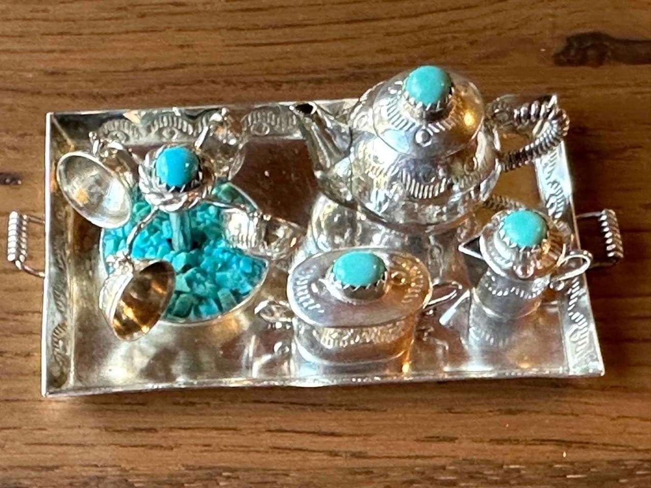 Wilbert Benally Hand Made Sterling Silver Complete Miniature Tea Set - Navajo 2