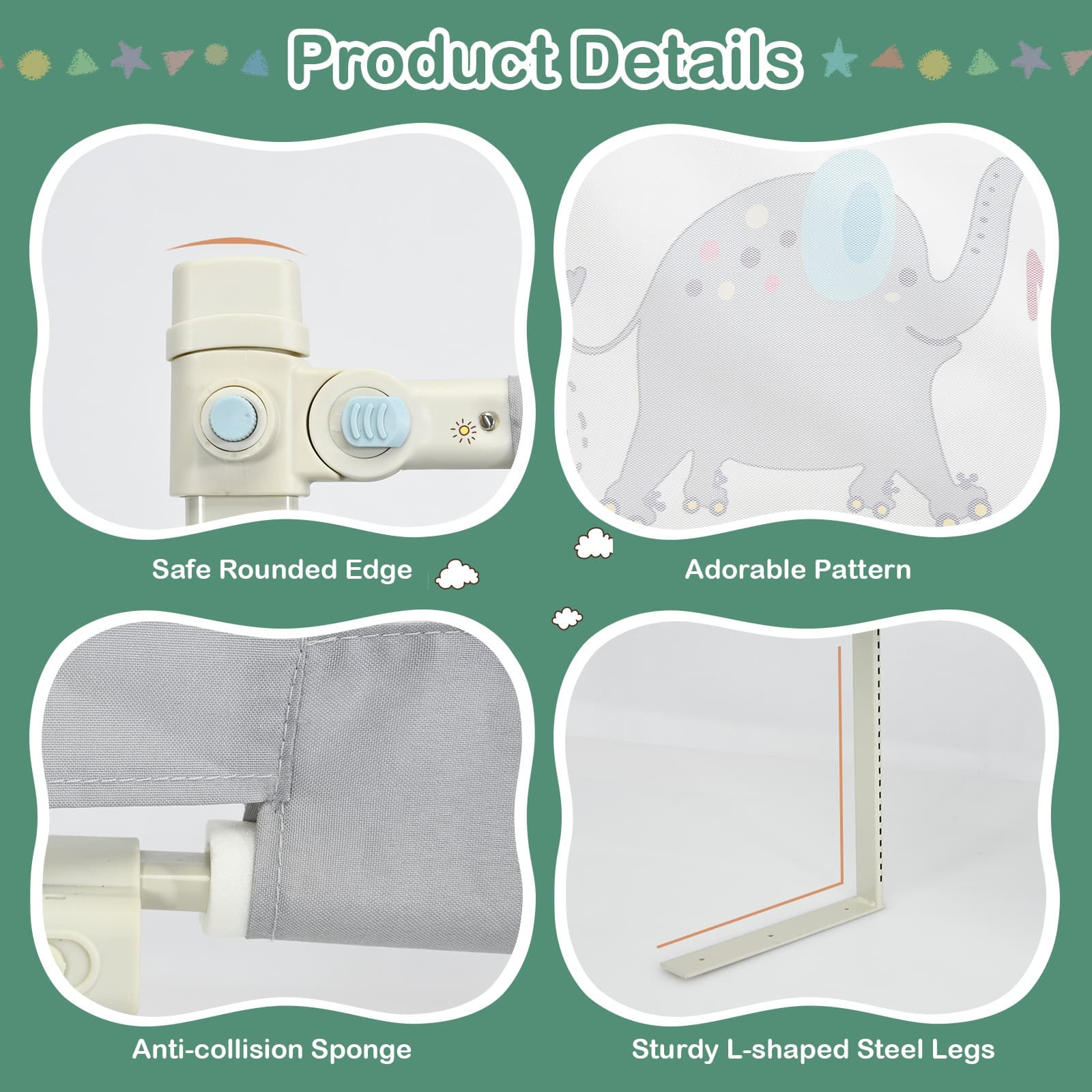 77" Bed Rails for Toddlers Vertical Lifting Baby Bedrail Guard with Lock Grey 6