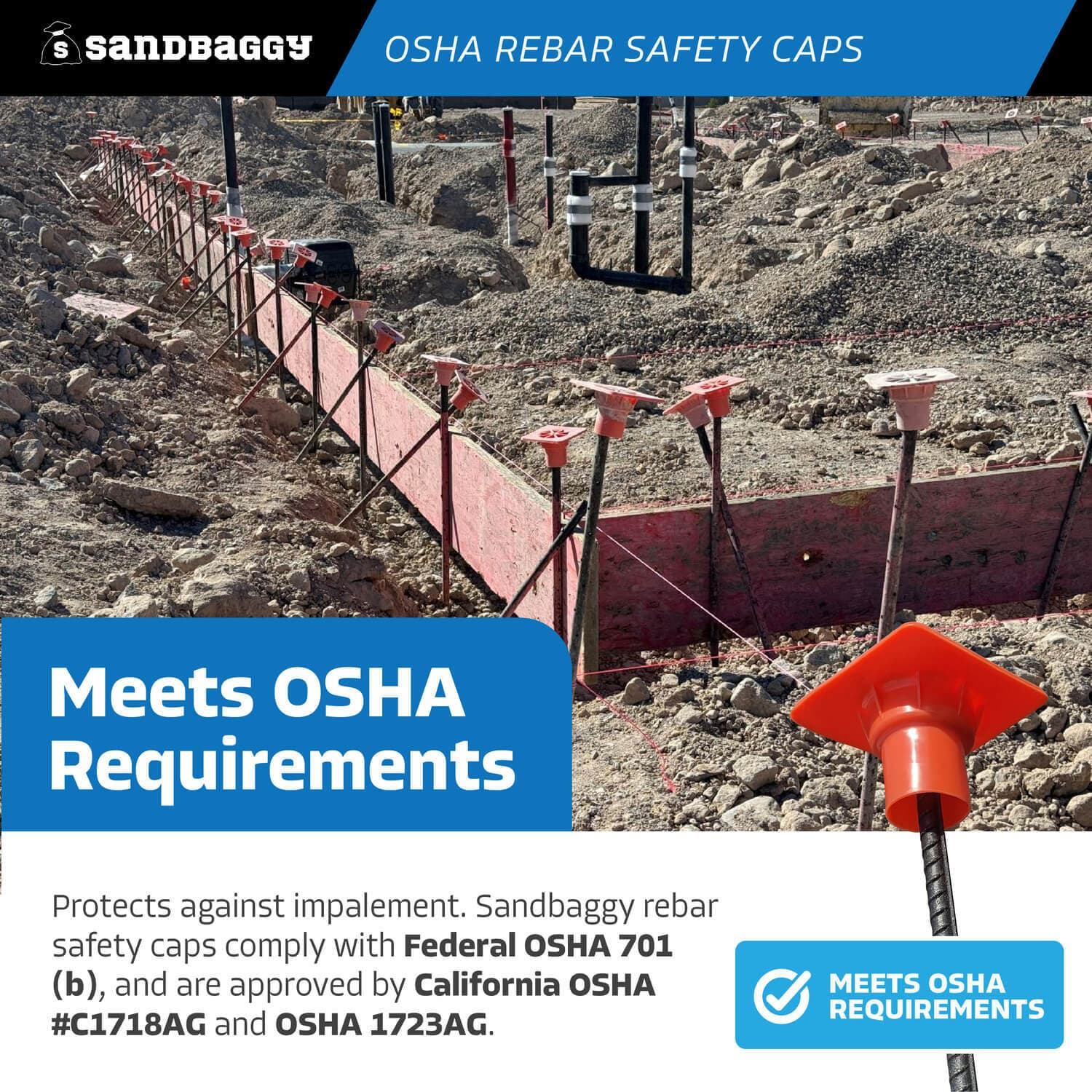 Sandbaggy OSHA Rebar Safety Caps (Impalement Protection) | Rebar #3-8 [USA Made] 4
