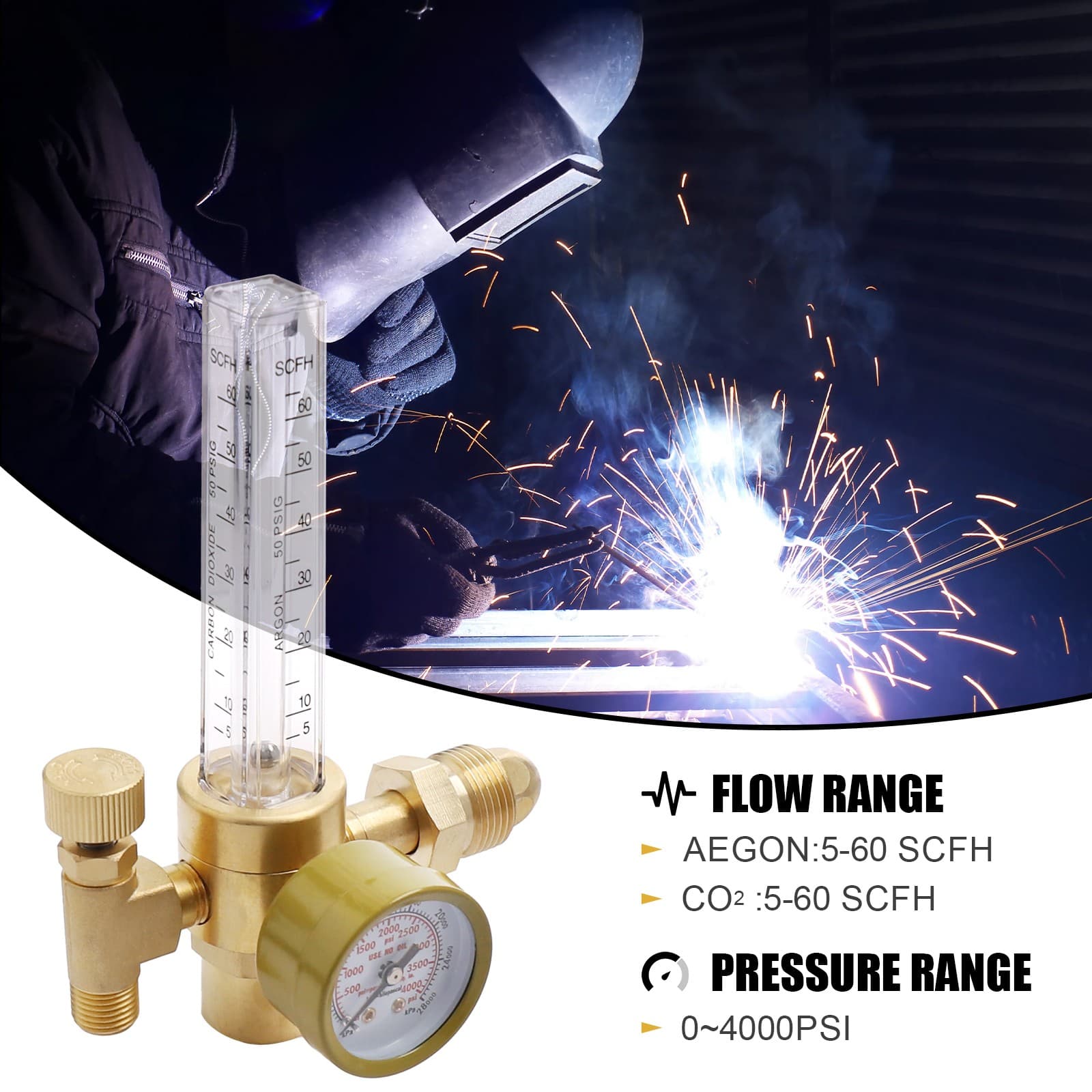 CO2 Argon Flow Meter Gas Regulator Gauge with Gas Hose Mig Tig Welding + Hose 3
