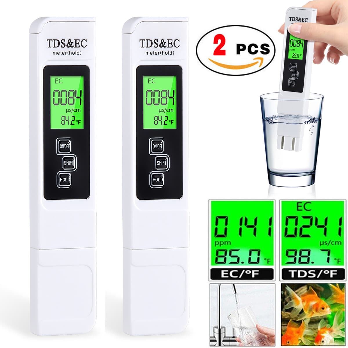 2pc TDS Meter Digital Tester Water Quality Testing Kits Drinking Water 0-9990ppm