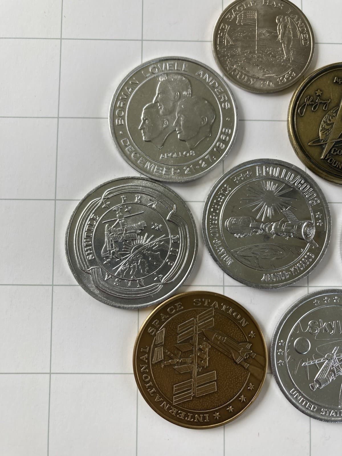 Vintage NASA Large Lot Of Medallions/Coins: Apollo, Columbia, Soyuz, Flown Metal 4