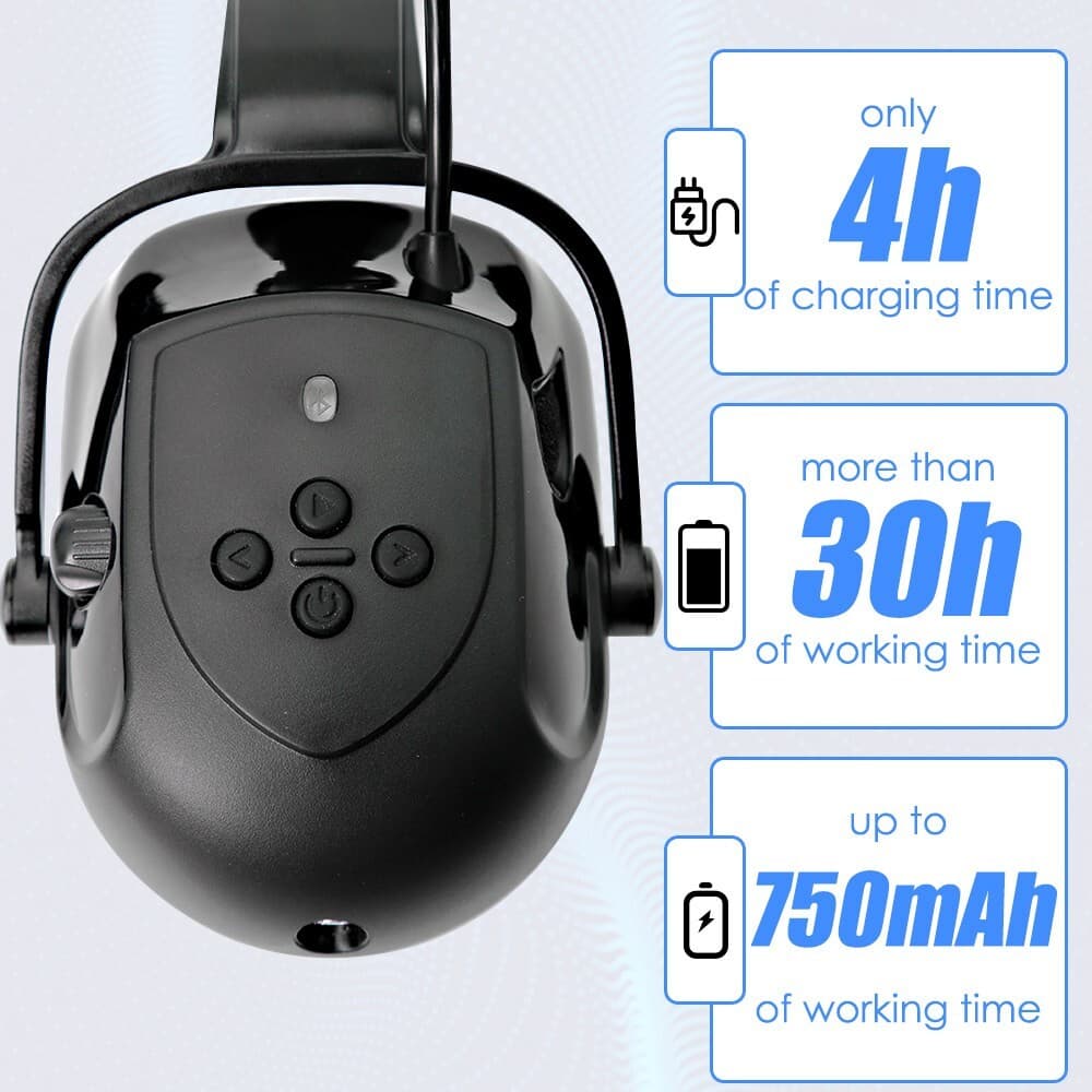 Bluetooth Earmuff Helmet Accessory NRR 29dB Adjustable Cap-mounted Earmuff Black 5