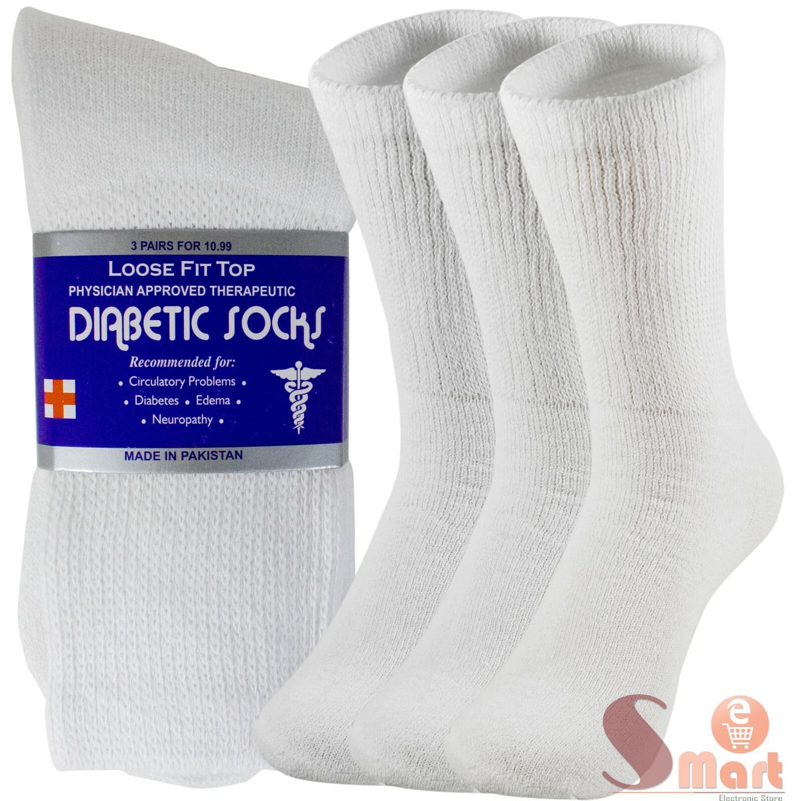 3-12 Pairs Health Circulatory Crew Cotton Diabetic Socks White 9-11 10-13 13-15 2