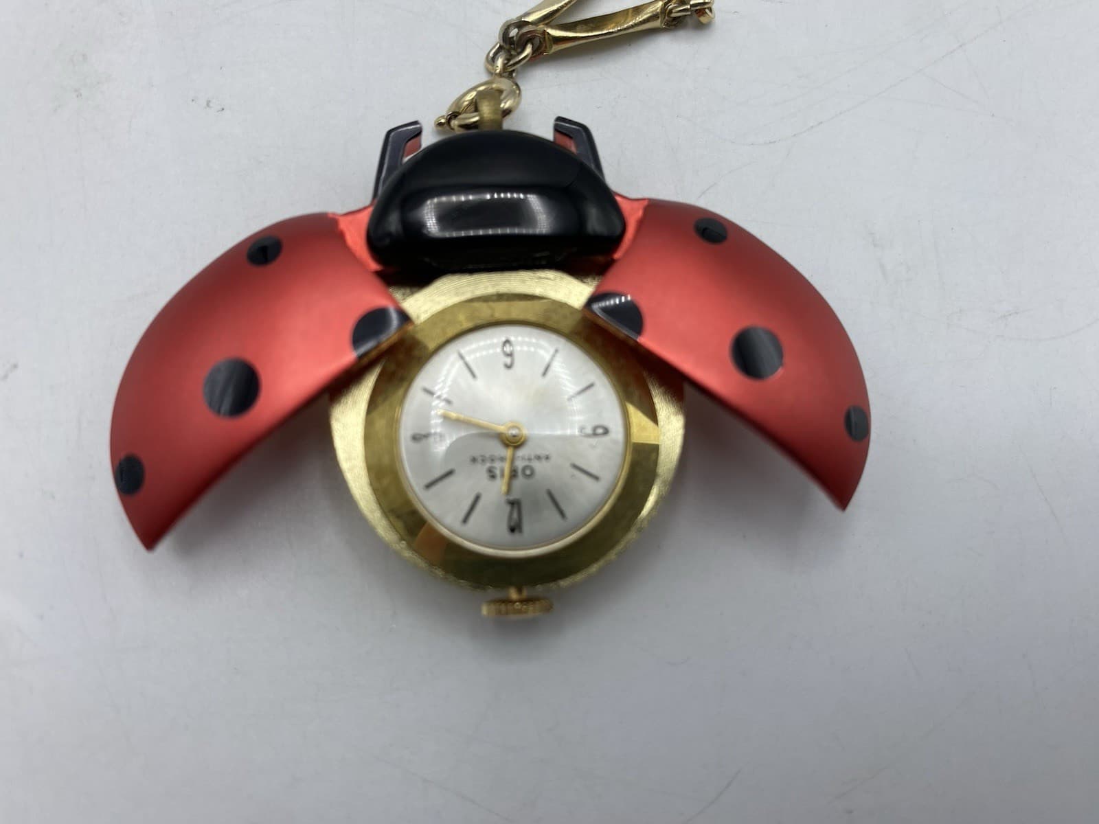 Vintage 1960's ORIS Bug-a-boo Red Ladybug Pendant Necklace Watch Swiss Made 5
