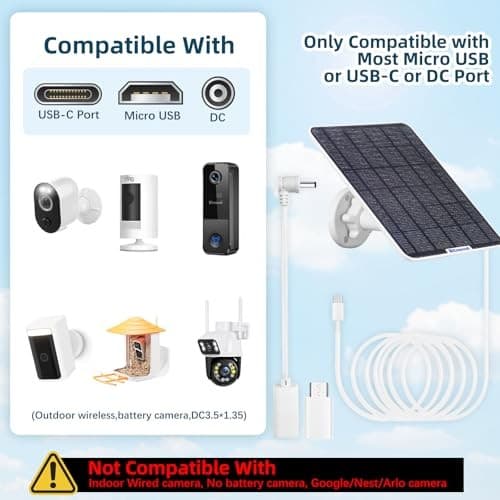 for Bird Feeder Camera - USB C Solar Monocrystalline Silicon 8W Solar Panel 6