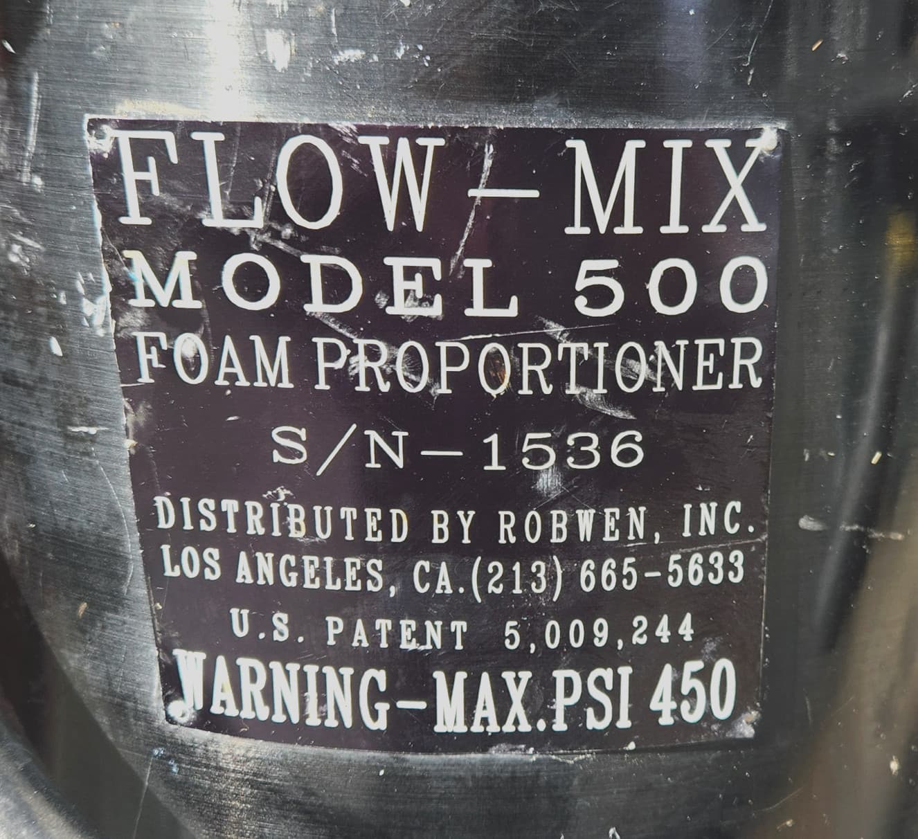 Robwen Flow-Mix 500 portable firefighting inline foam proportioner, Incomplete 2