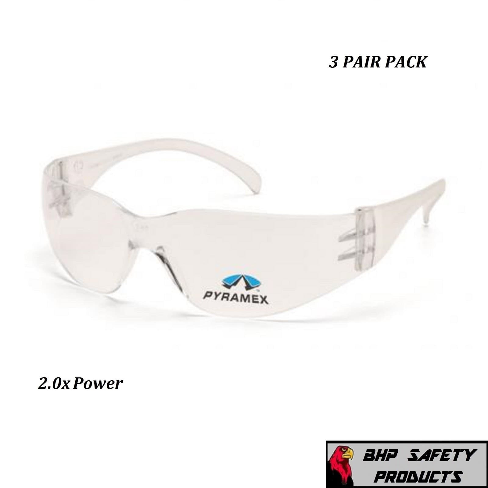 (3 PAIR) PYRAMEX INTRUDER READER SAFETY GLASSES BIFOCAL 2.0 CLEAR LENS S4110R20 2
