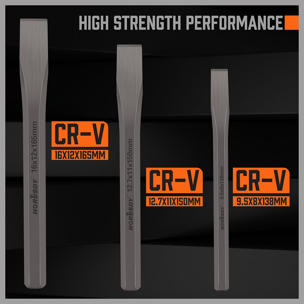 3-Piece Heavy Duty Cold Chisels Set 3/8 in 1/2 in 5/8 in CR-V Heat Treated 4