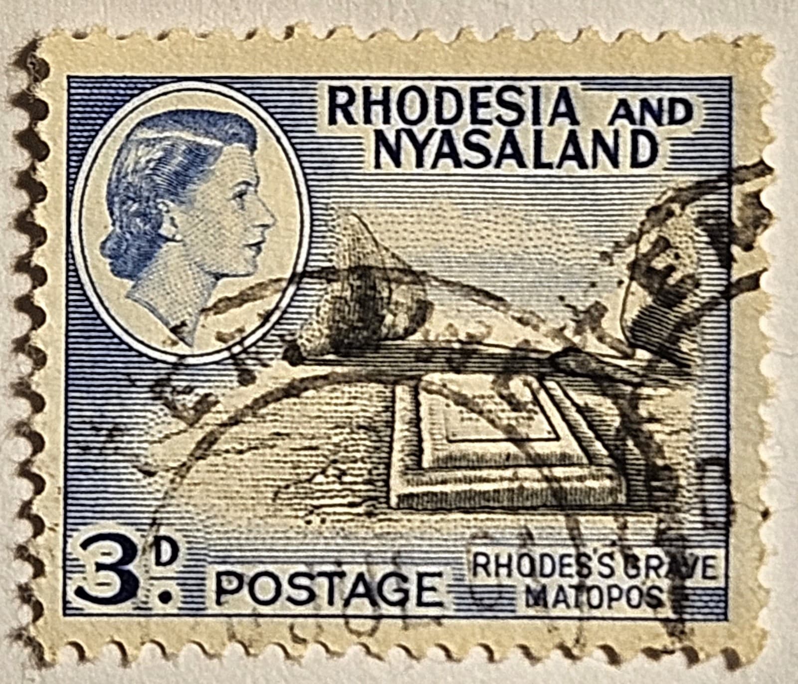 Rhodesia & Nyasaland 1959, Rhodes's Grave, QEII Issue, 3d Used, #162, FAST SHIP!