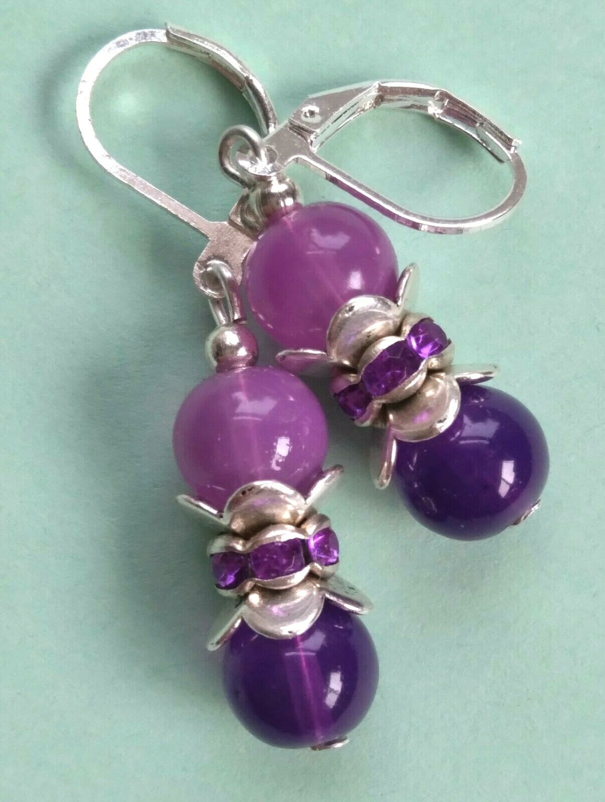 Orchid & Purple JADEITE Crystal RING earring SP artisan LEVERBACK