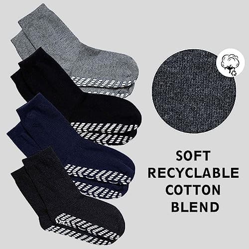  Non Slip Grip Socks - Non Skid Crew Grippy Socks Large Mixed Colors-4 Pairs 5